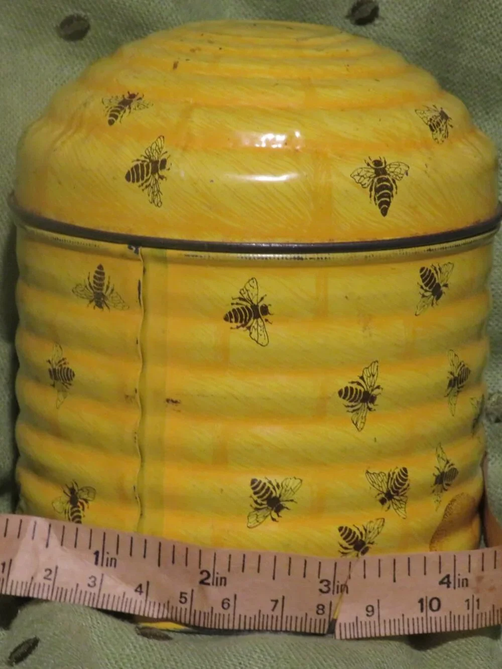 VTG Yellow Beehive Tin Canister Honey Bee Bumble Bee Cottagecore Home Decor